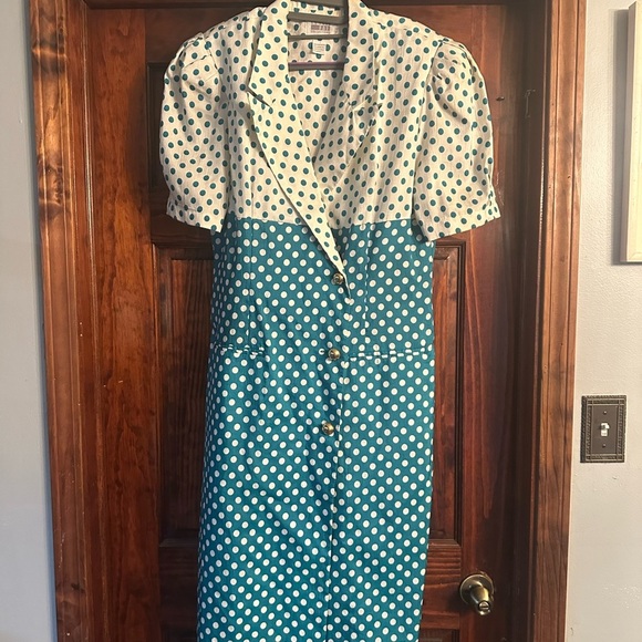 Leslie Fay Dresses & Skirts - Vintage Polka Dot Teal and White Dress